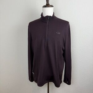 Men Icebreaker Brown High Neck 1/4 Zip Merino Wool Activewear Sweater Size L